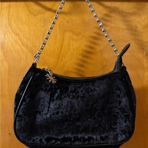 Delia’s Black Velvet Women Bag with Gem Strap